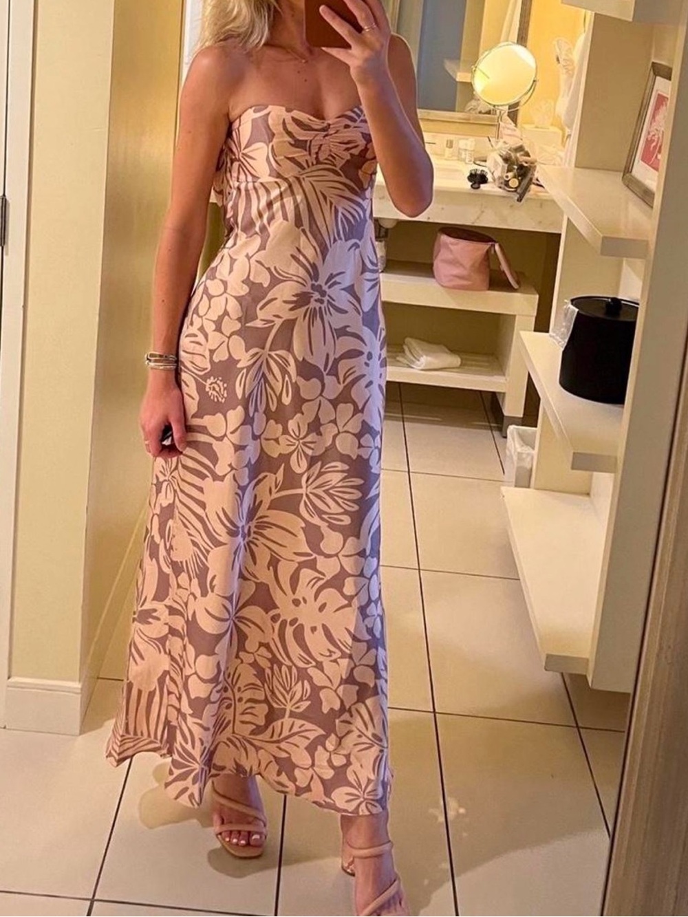 Strapless Pink Floral Maxi Dress